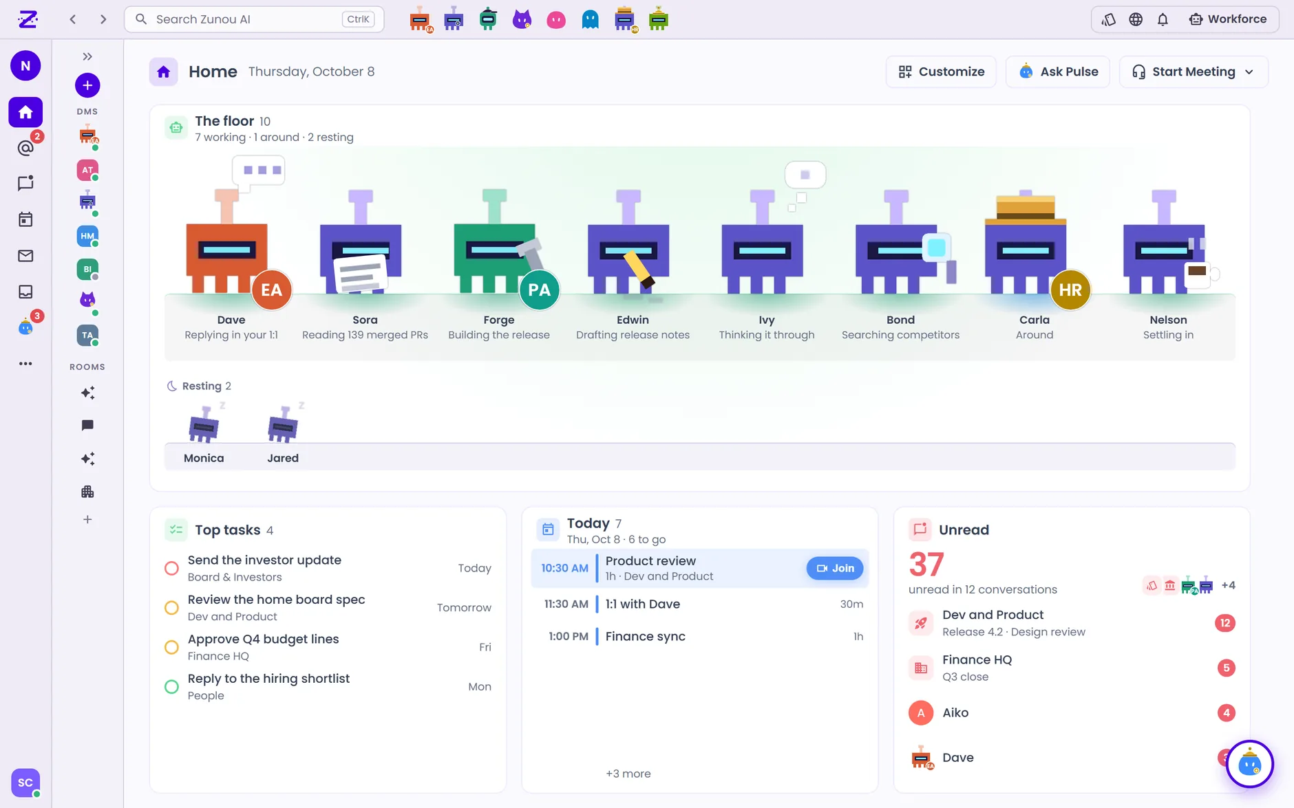 Zunou Desktop: Home, with your AI agents at work